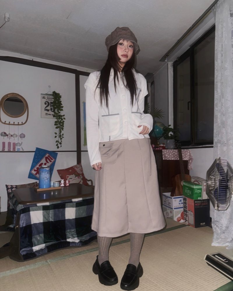(2color) Piping Layered Sleeve Cardigan