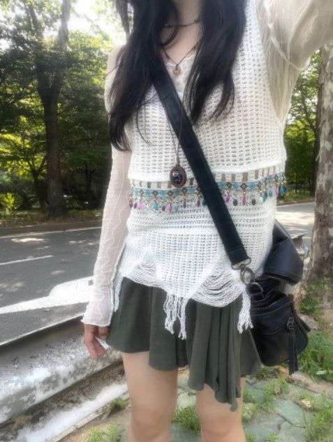heenytsuki（ヒニツキ）の「Ethnic Vintage Beads Knit Sleeveless（Tops）」