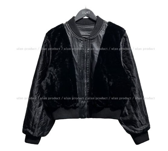 [Mink Lining] Phobia Winter Crop Leather Jacket