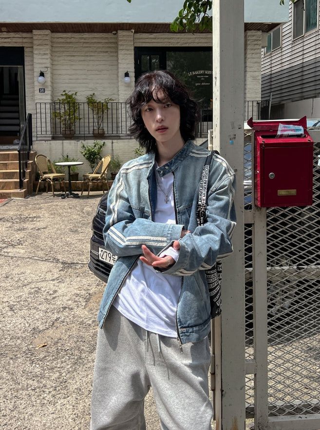 Wings Track Gradient Pinch Denim Jacket