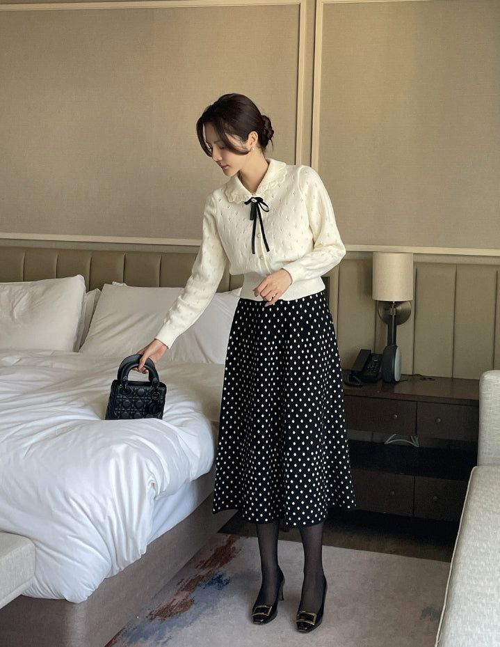 Lua Dot Knit Banding Flare Skirt