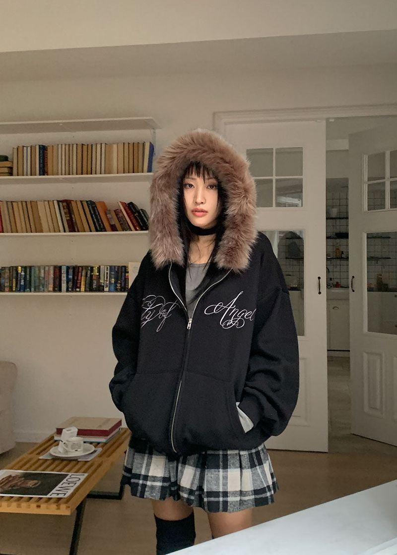ANGEL FUR HOOD ZIP-UP