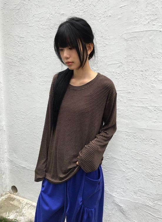 BAON（バオン）の「アイオナ ルーズフィット ストライプ ロング スリーブ ティー（トップス）」