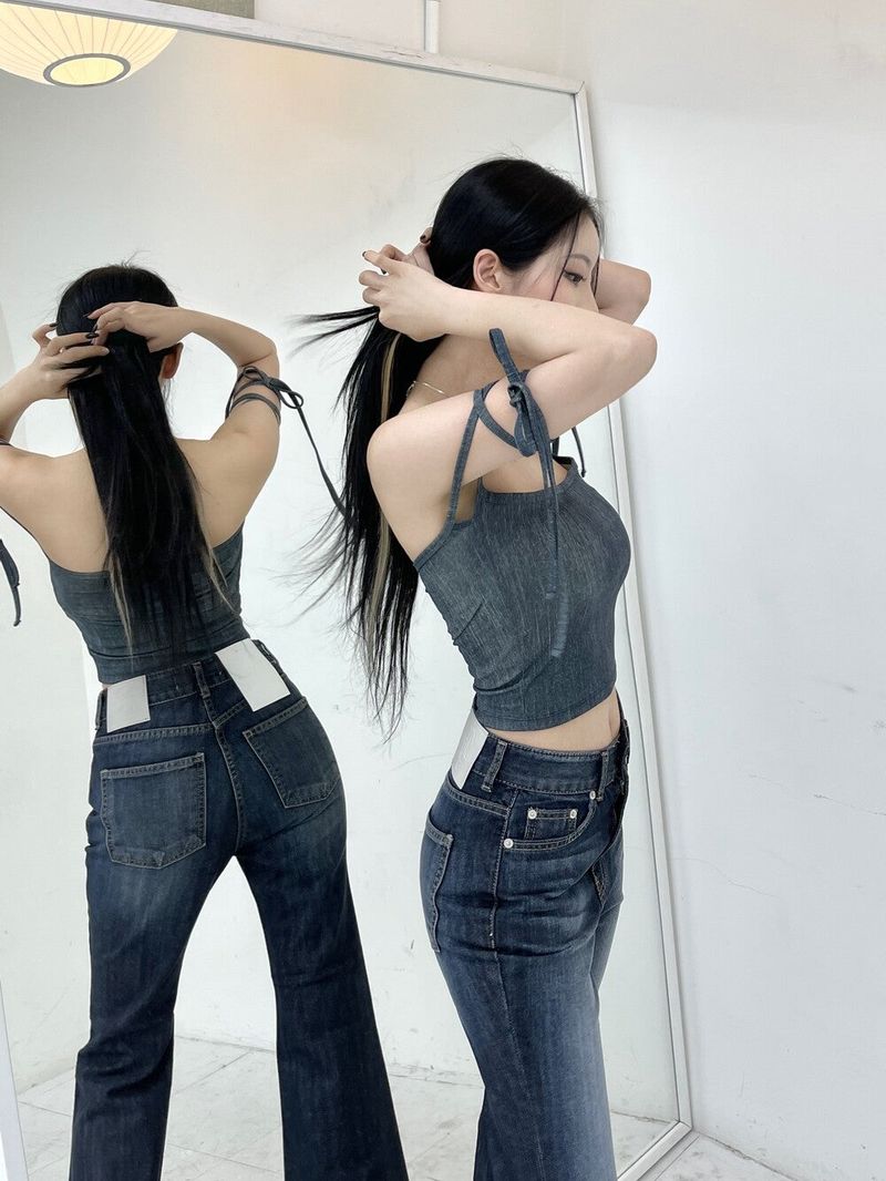 802. Denim free strap top (3color)