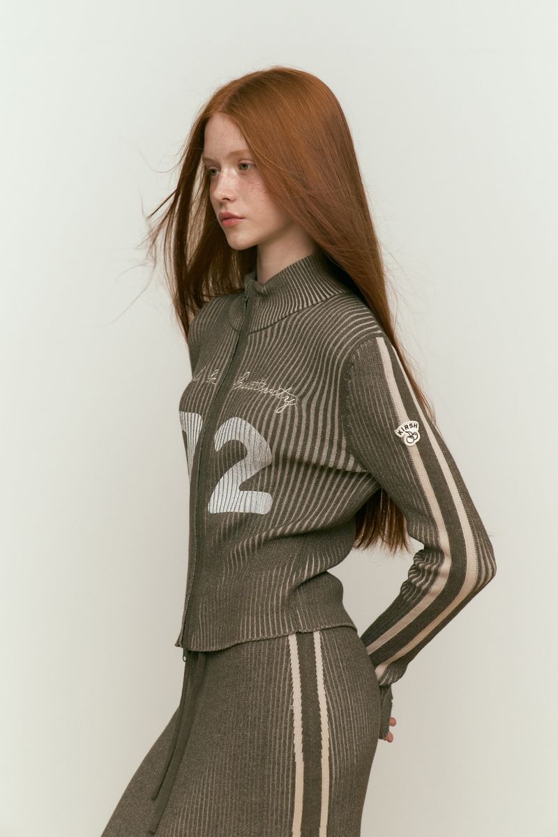 GARMENT HIGH NECK KNIT ZIP UP [KHAKI]