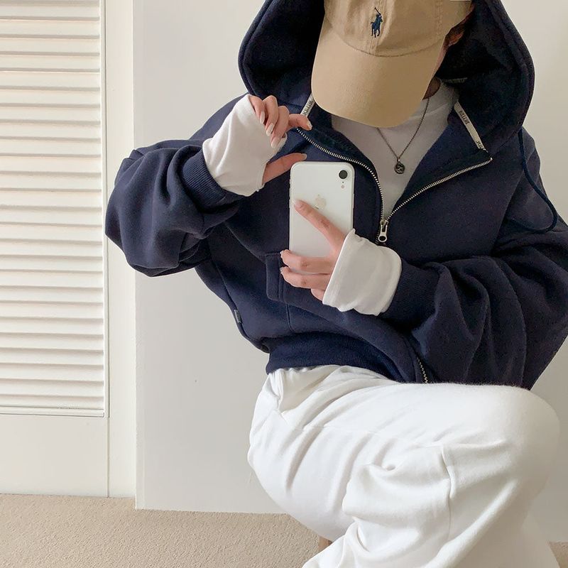 [Bellide made] embroidery napping hood zip-up