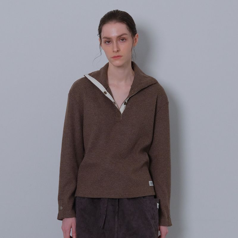 Brown Snap Knit Polar Tee