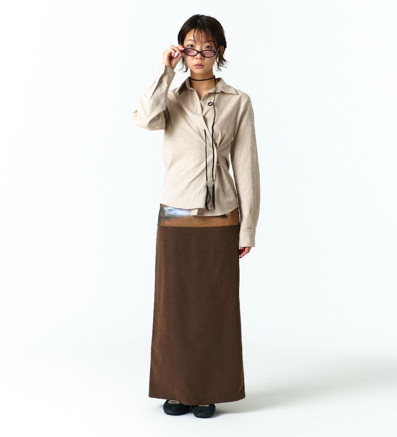 EXTRA BUTTONS STRIPE SHIRTS (BROWN)
