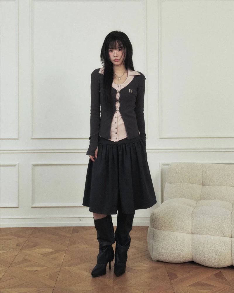 MUMU クラシックボタンミディスカート
