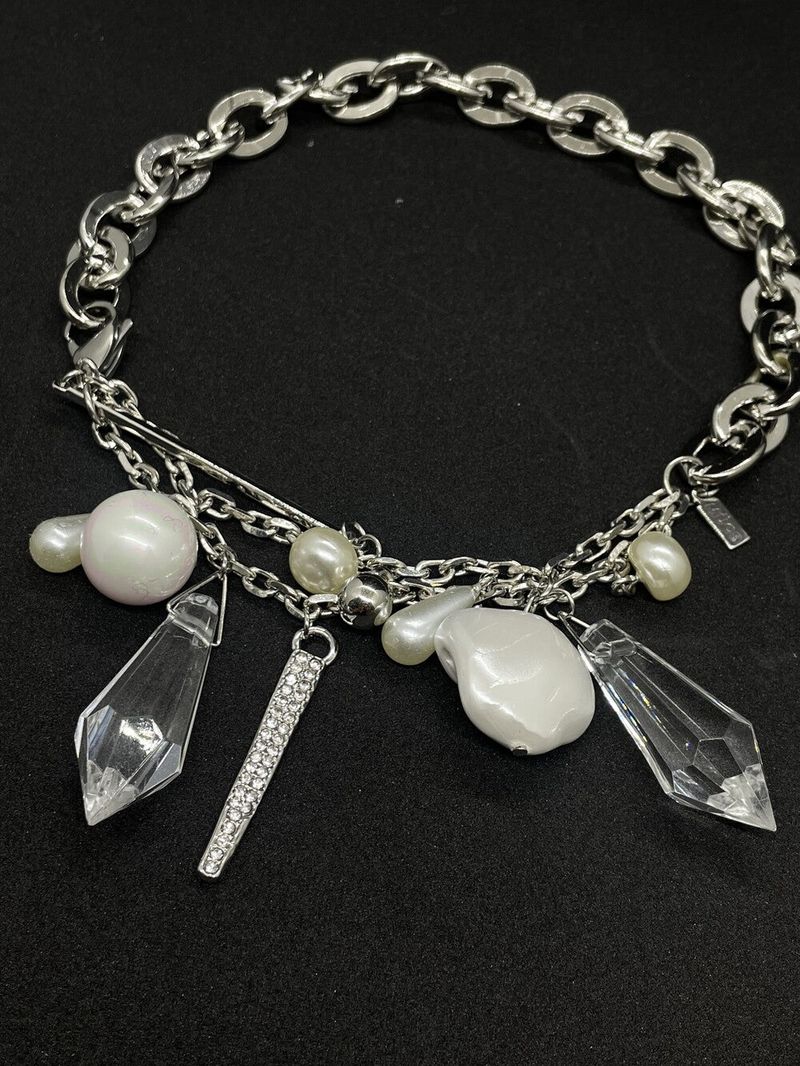 0081 Bold chained chandelier pearl necklace