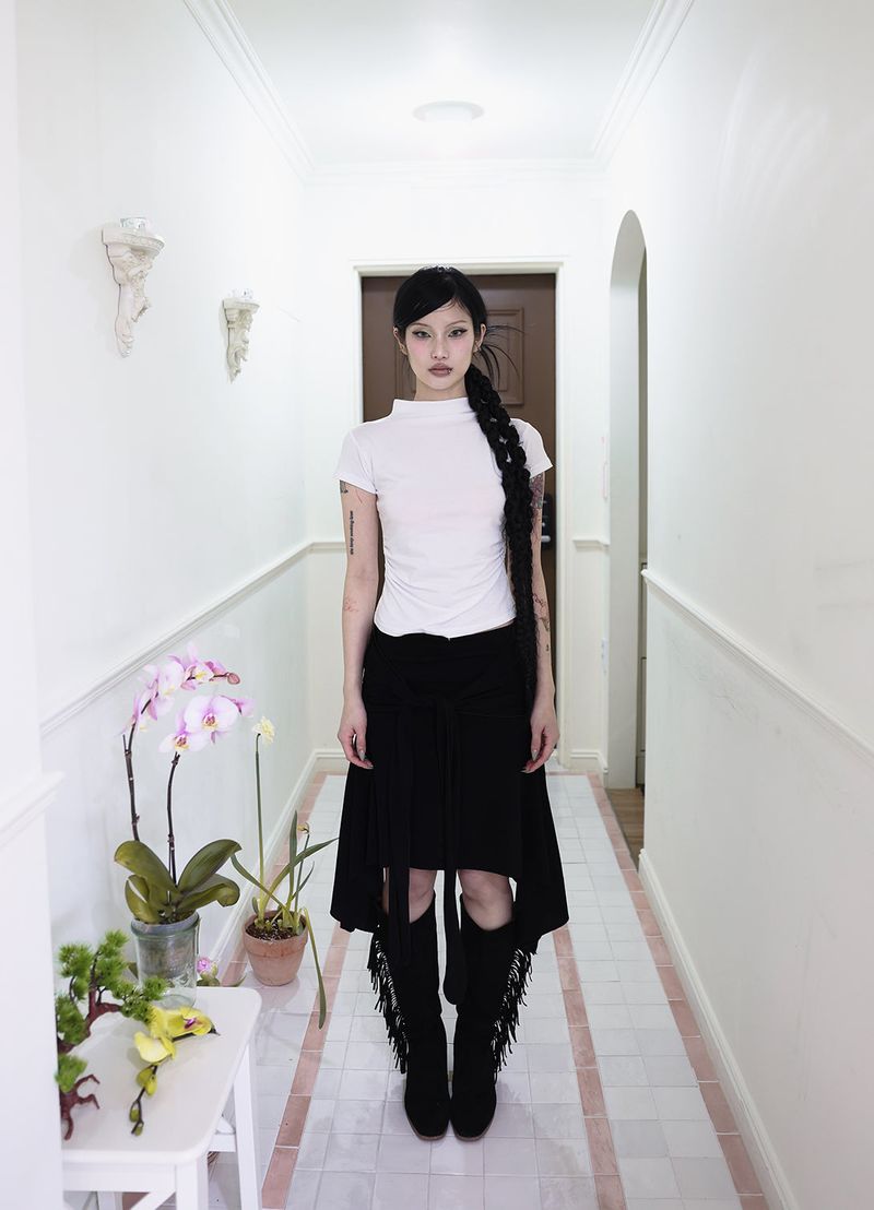 Half neck shirring T (3color)