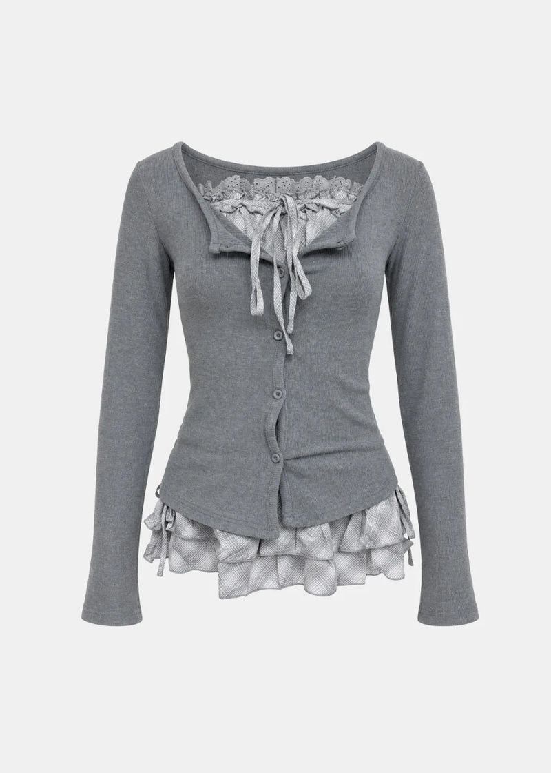 Ellie Check Frill Layered Cardigan Set