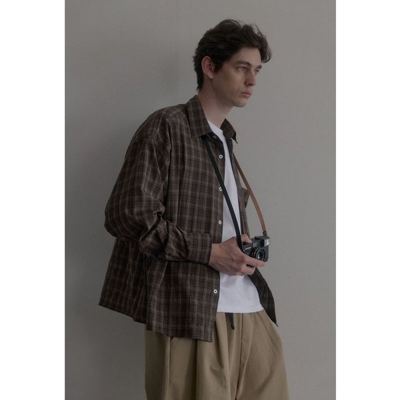 Vintage washing brown check shirts