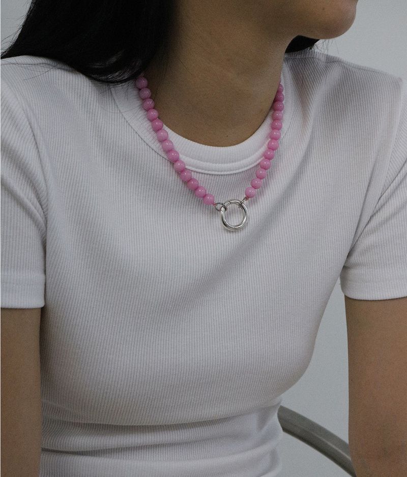 [MADE] Capsule02 Silver Open Pendant Gemstone Necklace _Pink