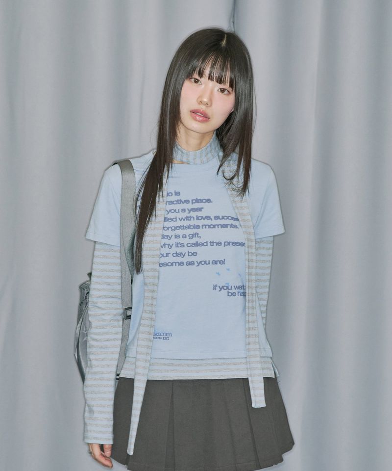 ODDSTUDIO（オッドスタジオ）の「レイヤードストライプマフラーセットロングスリーブ - スカイブルー（トップス）」