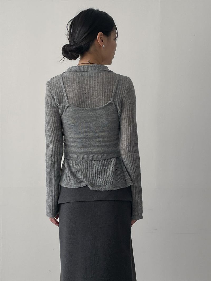 [Bustier set] Collar Wool See-through Knit