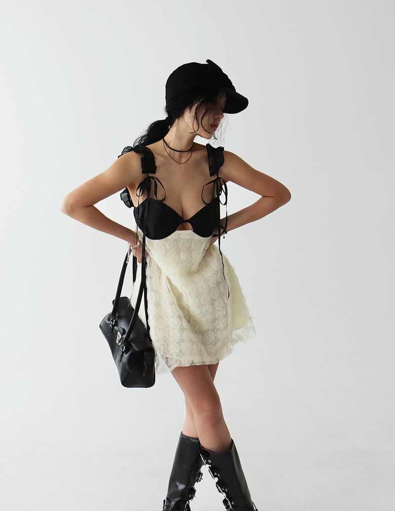 coloring flower embroidered mini dress