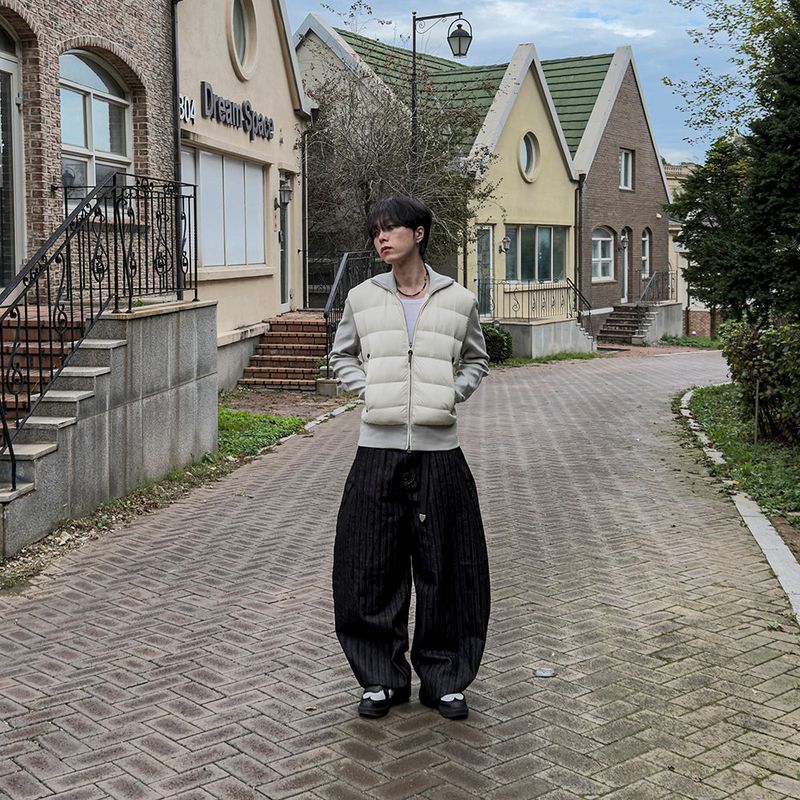 Herringbone Curved Denim Pants