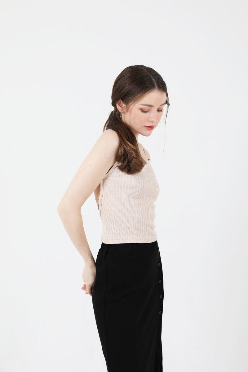 See-Throught Back Slit Long Sleeve Knit Beige
