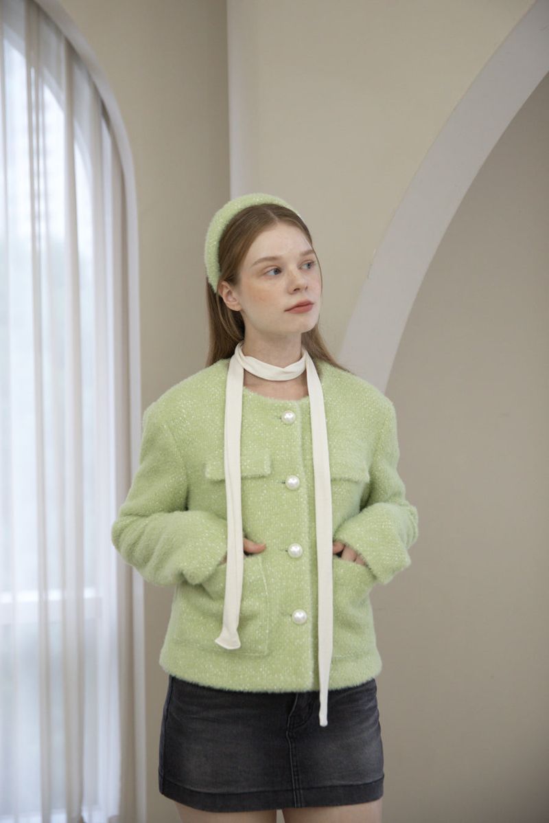 Feminine Pearl Fur Jacket Green