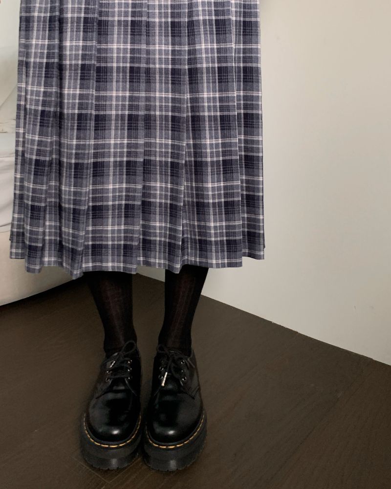 [ORIGINAL] Buckle Check Midi Pleated Skirt