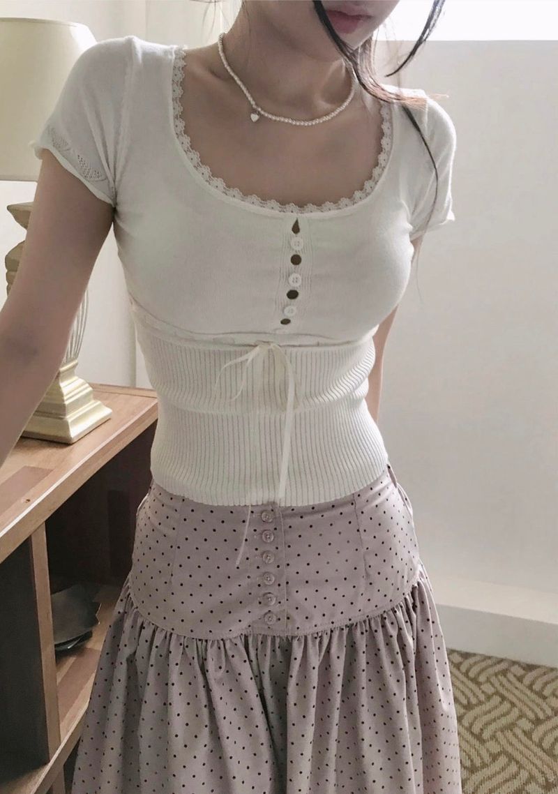 cheek dot flare button midi sk