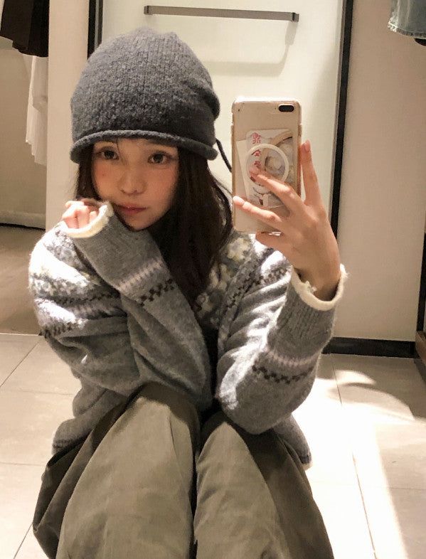 Shirring Ribbon String Knit Beanie (2color)