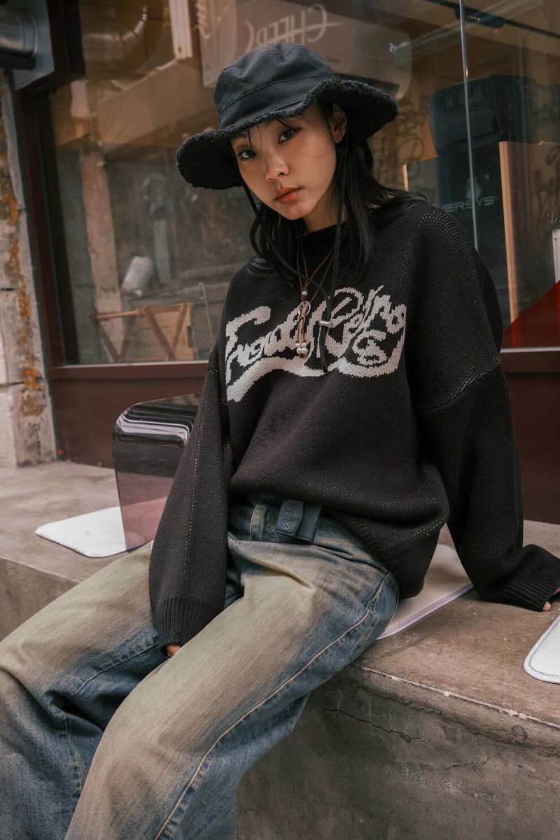 WAVE LOGO CRACK KNIT - BLACK