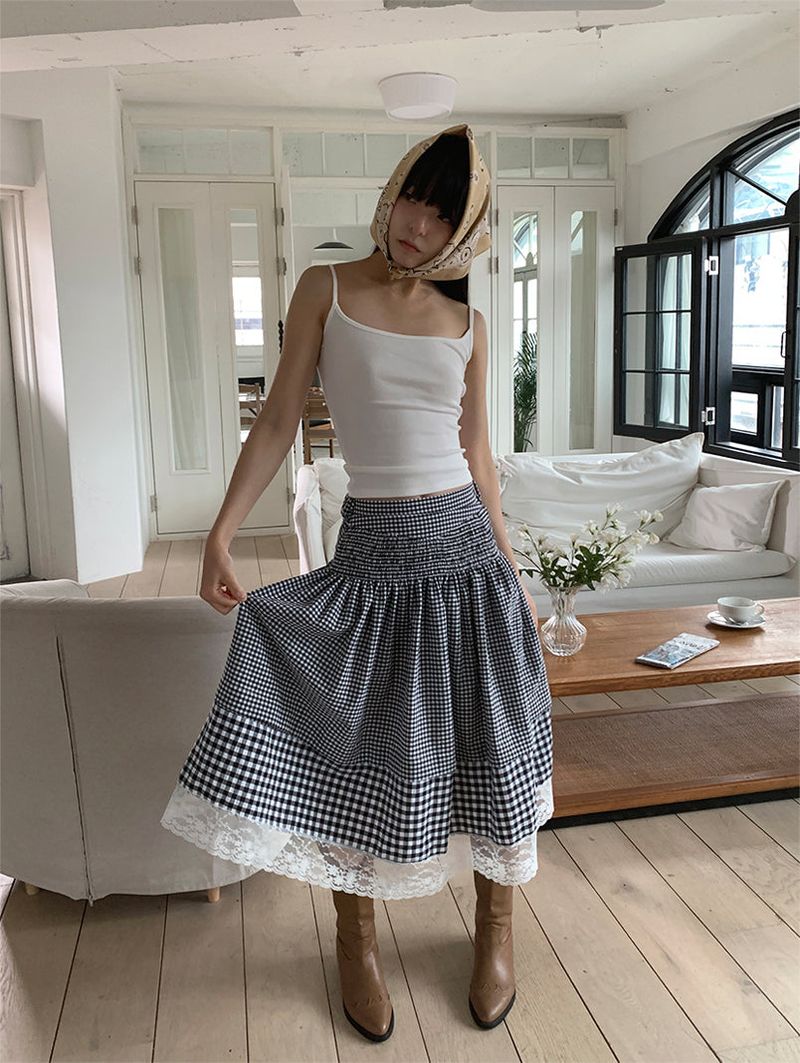SMOKE BANDING CHECK SKIRT (2C)