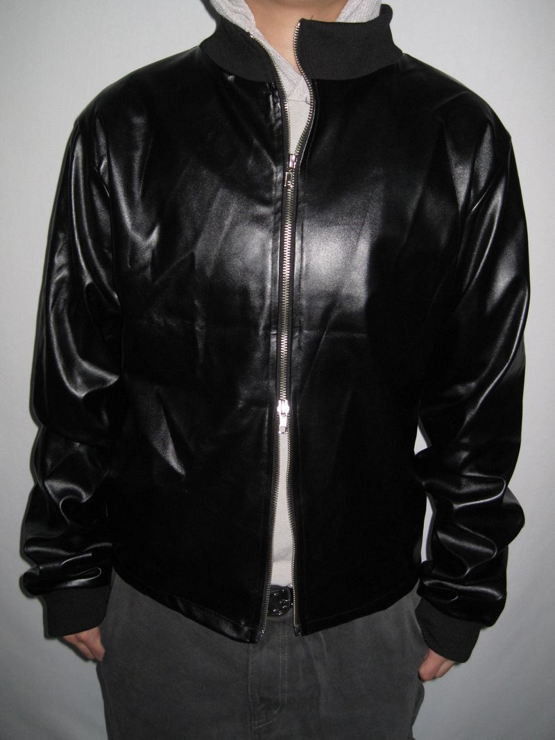 Leather Jersey Zip-Up Jacket