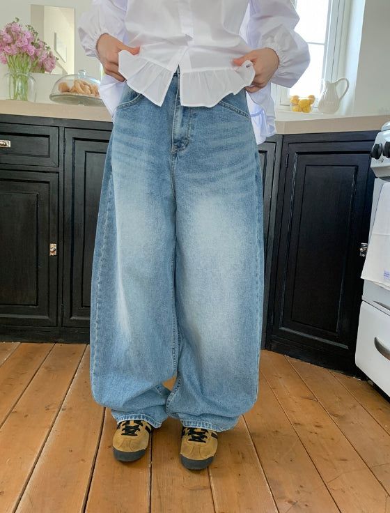 Nihin Washing Denim Wide Pants