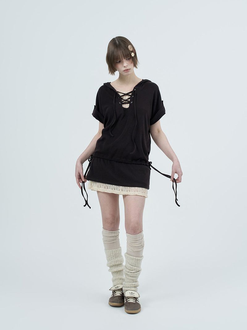 eyelet lace hood op / brown