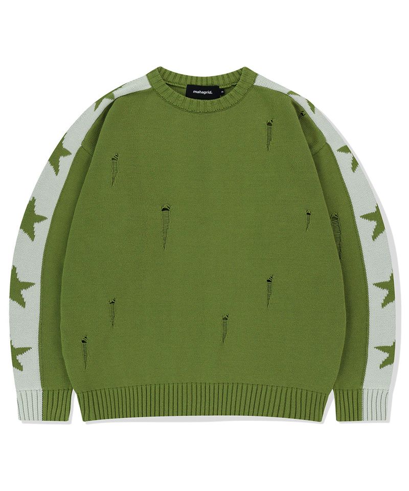 mahagrid(マハグリッド)の「STAR CRASH KNIT CREWNECK(Tops)」