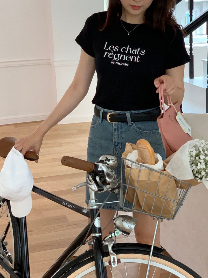 LES CHATS LETTERING T-SHIRT BLACK