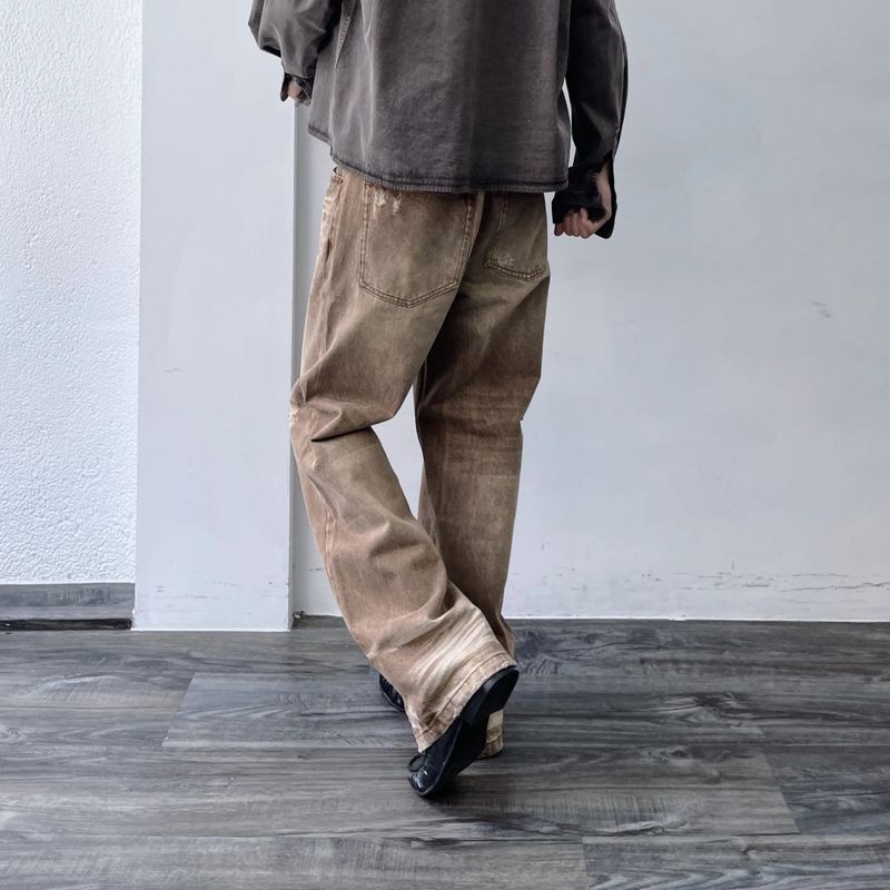 Distressed Flared Washed Trousers