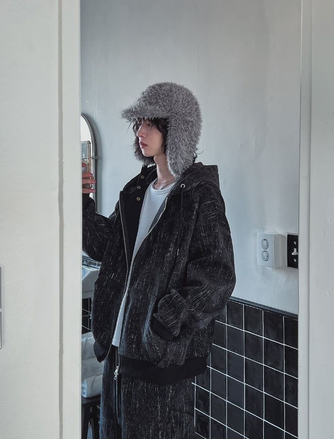 Dets two way velvet hoodie zip-up