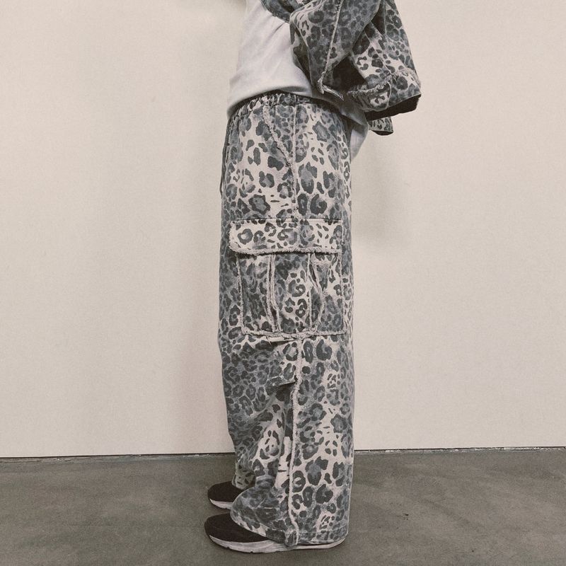 leopard grunge wide pants_grey