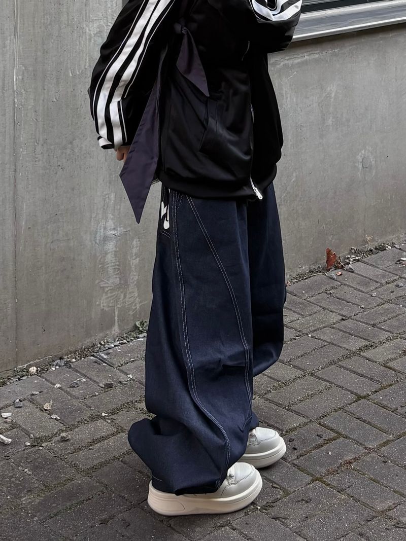 back letter raw denim pants