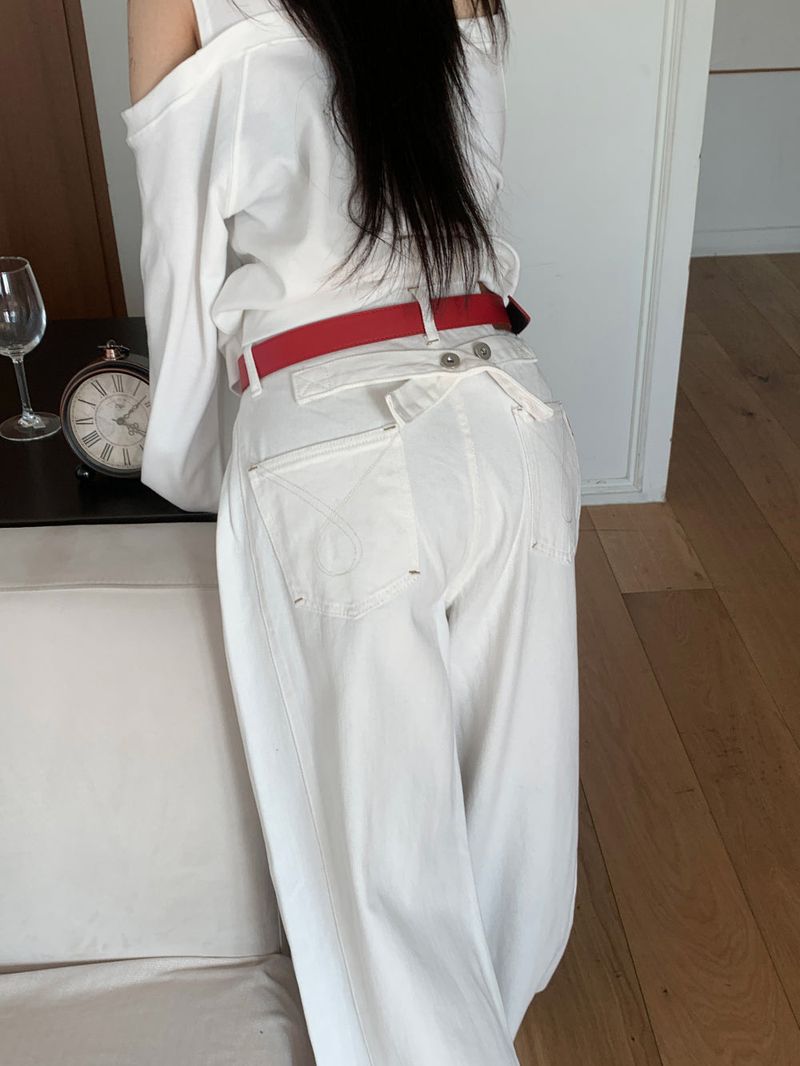 Fine X Strap Two-way Button Wide Long Pants