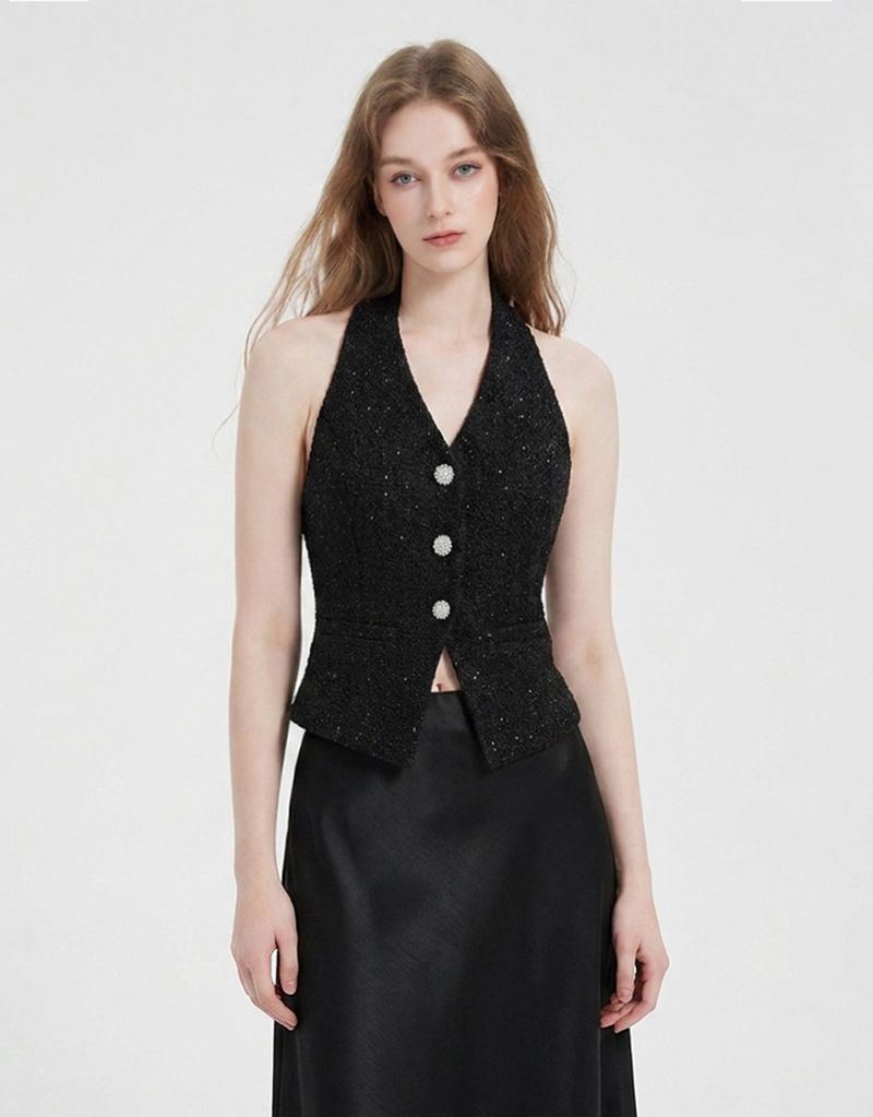 TWEEDY-A（ツウィーディア）の「[PRE-FALL] [ATELIER] ジェーン ツイード ジュエルポイント ホルターネックベスト ブラック（トップス）」