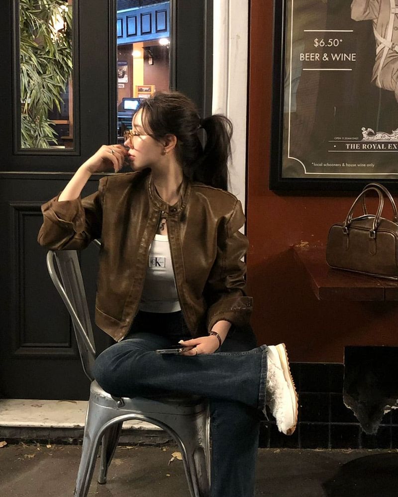 [BELLIDE MADE] High quality vintage washed leather jacket