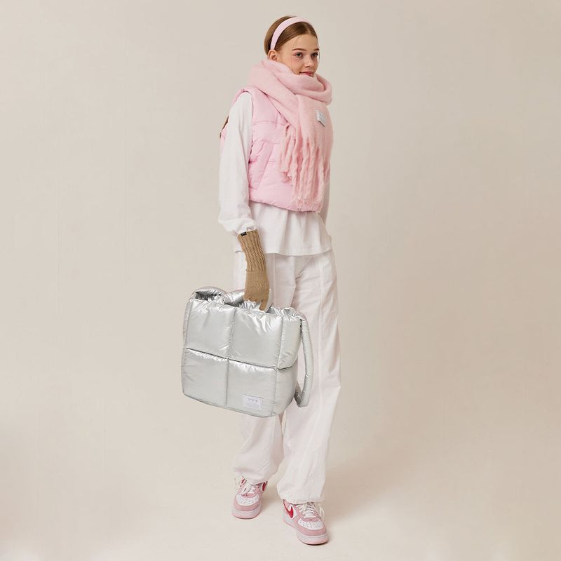 Square Quilting Tote Cross Bag _ Silver