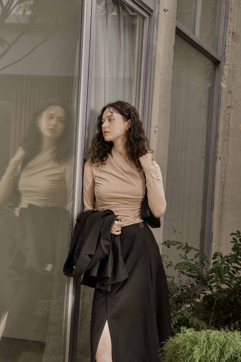 DRAPE JERSEY TOP_BEIGE