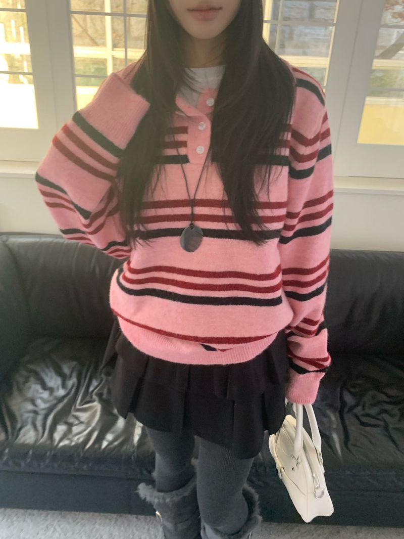 Candy Parade Collar Stripe Knit