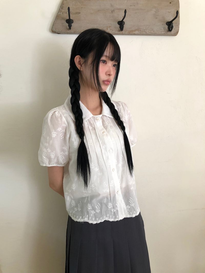 Mite Jacquard Short Sleeve Blouse