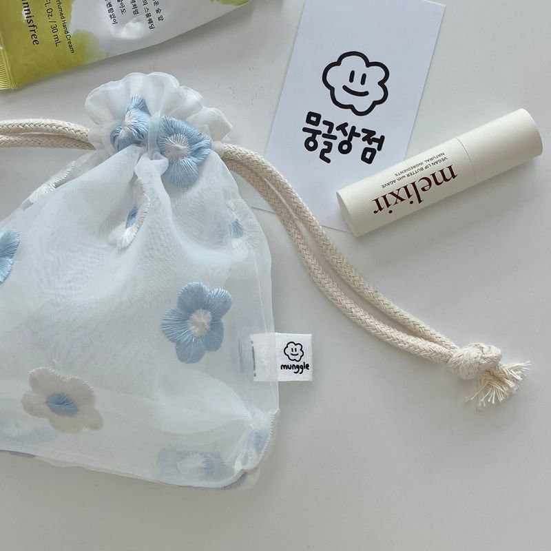 SKYBLUE FLOWER STRING POUCH