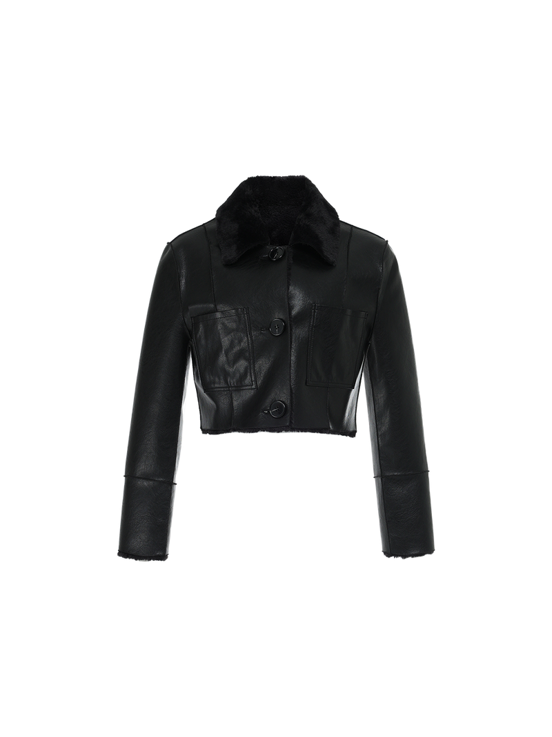 Short reversible leather mustang (Black)