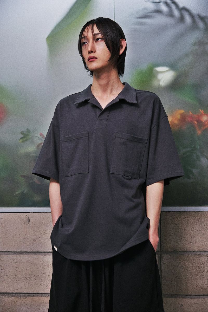 N-BT POCKET 1/2 COLLAR-TEE (Charcoal)