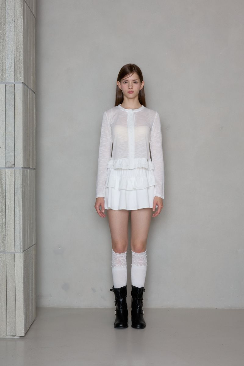 PINK PINEAPPLE（ピンクパイナップル）の「MUSE FRILL SHEER CARDIGAN（Tops）」