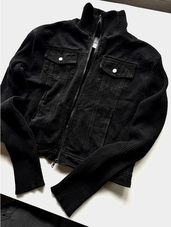 Black denim knit jacket